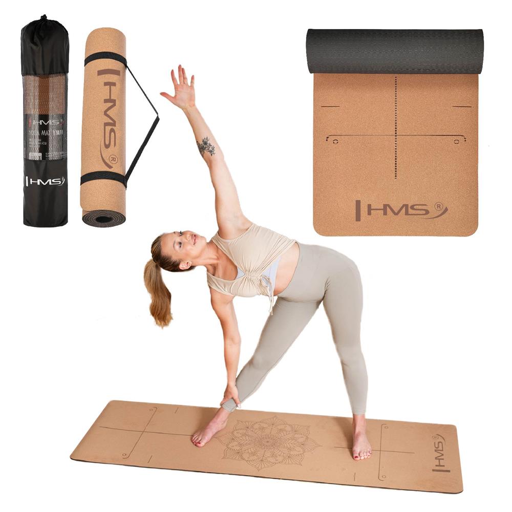 Yogamatte 182 x 61 x 0,6 cm Fitnessmatte Kork Gymnastikmatte rutschfest | HMS YM11