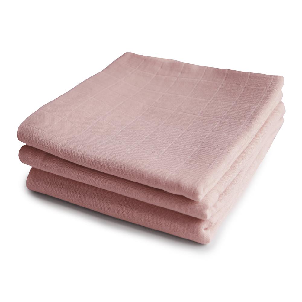 Mushie Musselin-Spucktücher 3er-Pack, Blush, Mulltücher aus 100% Bio-Baumwolle