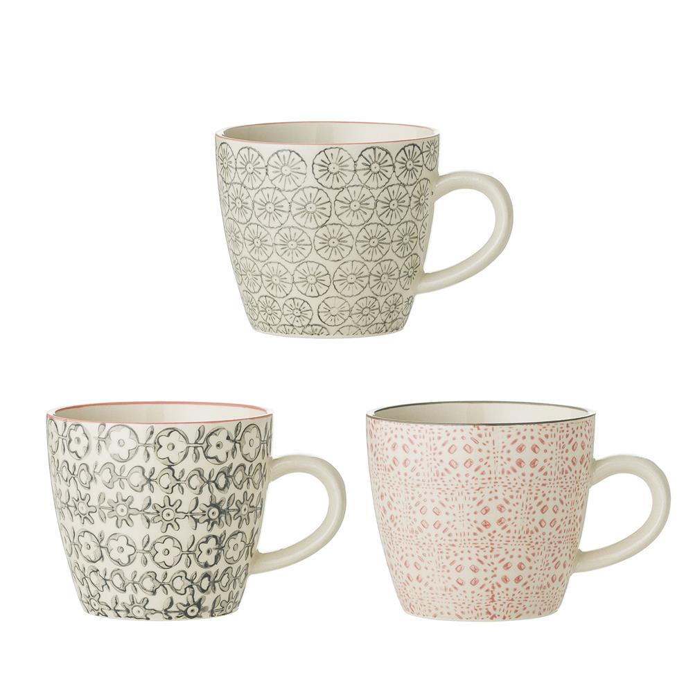 Bloomingville Cécile Tassen, 3er Set, Bunt, 220ml, Steingut, dänisches Design