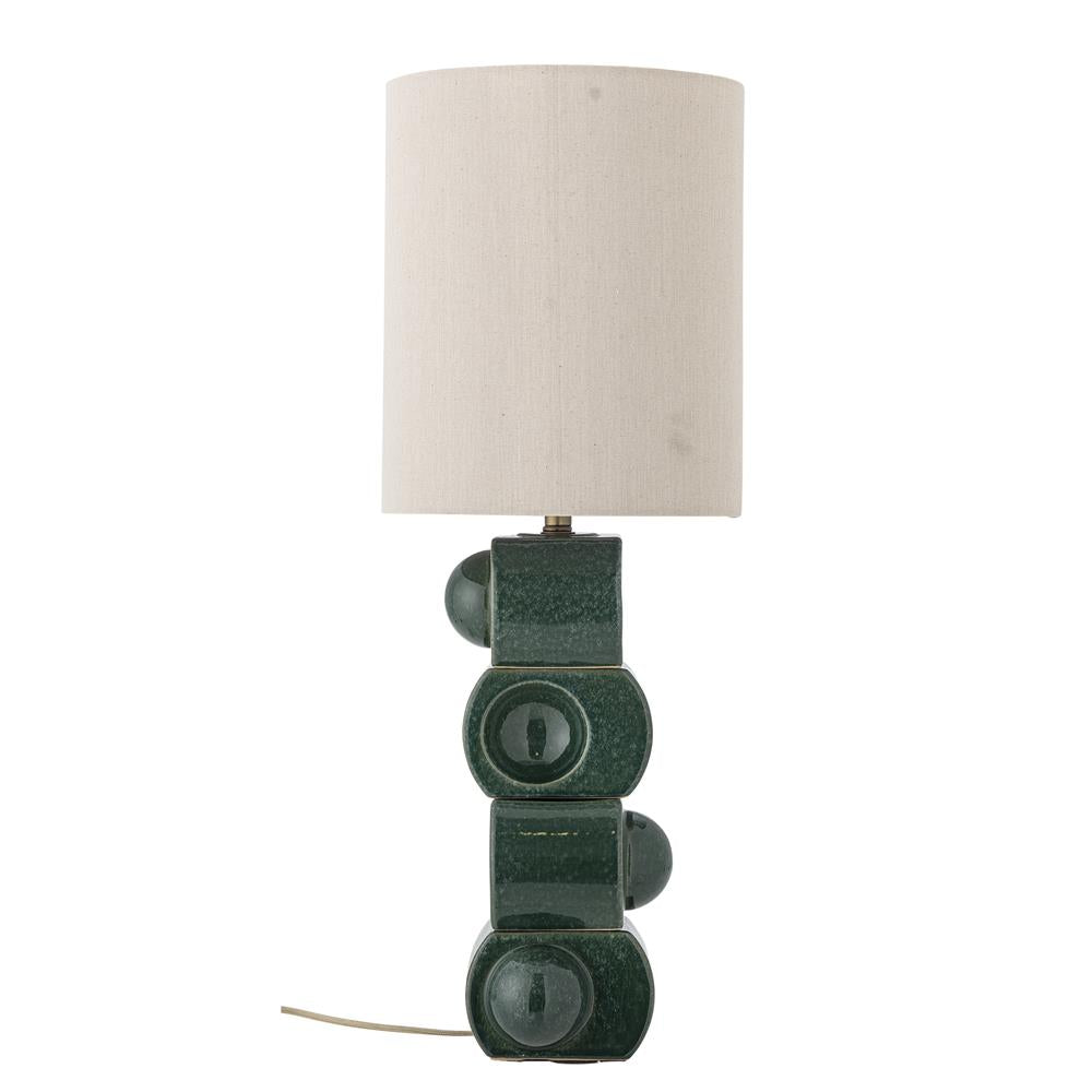 Bloomingville Brady Tischlampe grün - Keramik Lampe mit Leinenschirm für Wohnzimmer & Wohnlicht