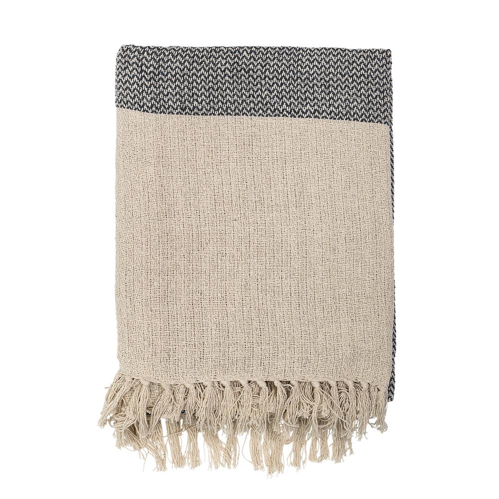 Bloomingville Decke Matt 160x130cm Grau Beige Baumwolle Fransen Tagesdecke Kuscheldecke Überwurf