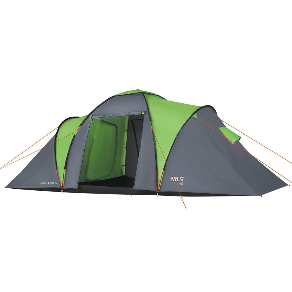 NILS CAMP Highland IV Zelt für 4 Personen Grau-Grün - großes Familienzelt mit Vorraum für Camping & Outdoor