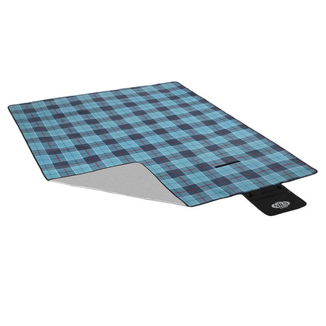 NILS CAMP Picknickdecke Blau karriert 250x200 cm - große Outdoor Decke mit Aluminium für Strand & Garten