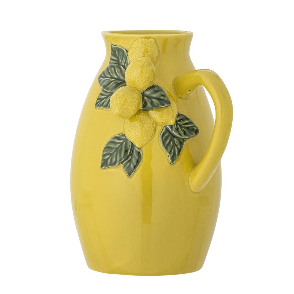 Bloomingville Limone Krug aus Steingut, gelb, 1,6 l, handdekoriert, idealer Limonadenkrug