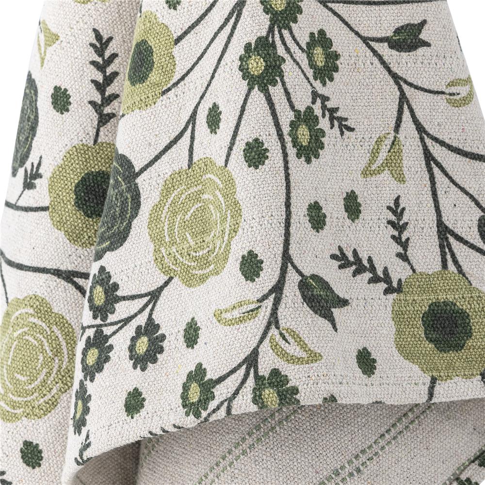 Bloomingville Eydis Decke 160x130 cm grün - Plaid aus recycelter Baumwolle mit Blumenmuster für Sofa