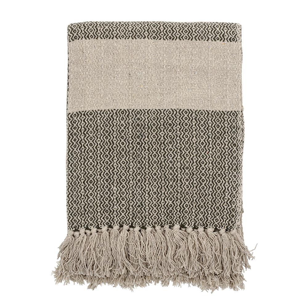 Bloomingville Fidan Decke 160x130cm Grün Baumwolle Fransen Tagesdecke Kuscheldecke Überwurf