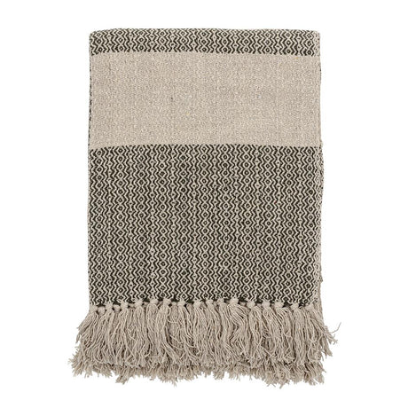 Bloomingville Fidan Decke 160x130cm Grün Baumwolle Fransen Tagesdecke Kuscheldecke Überwurf