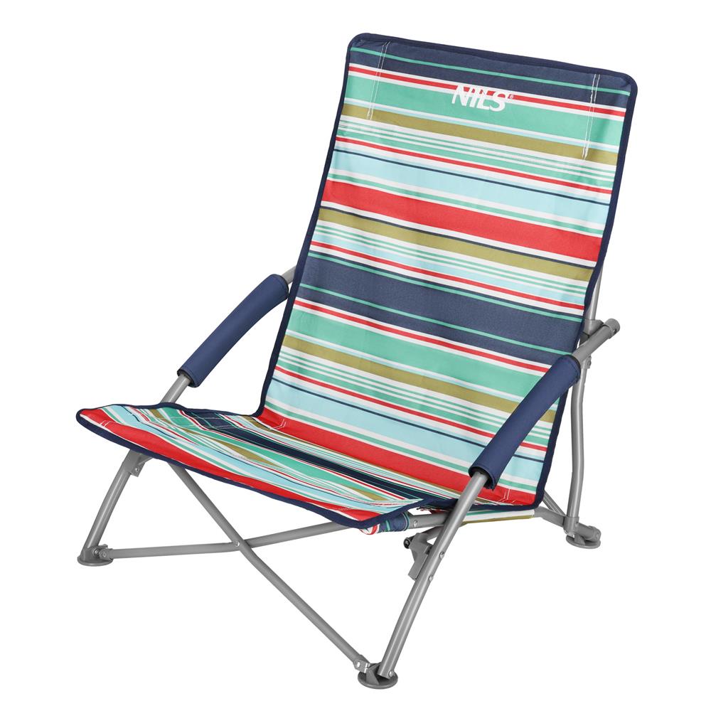 NILS Strandstuhl Blau-Rot gestreift- bequemer klappbarer Campingstuhl für Garten, Strand & Outdoor