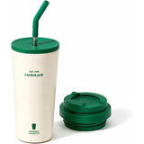 LocknLock Thermobecher 550 ml keramikbeschichtet mit 2 Deckeln, Weiß-Grün