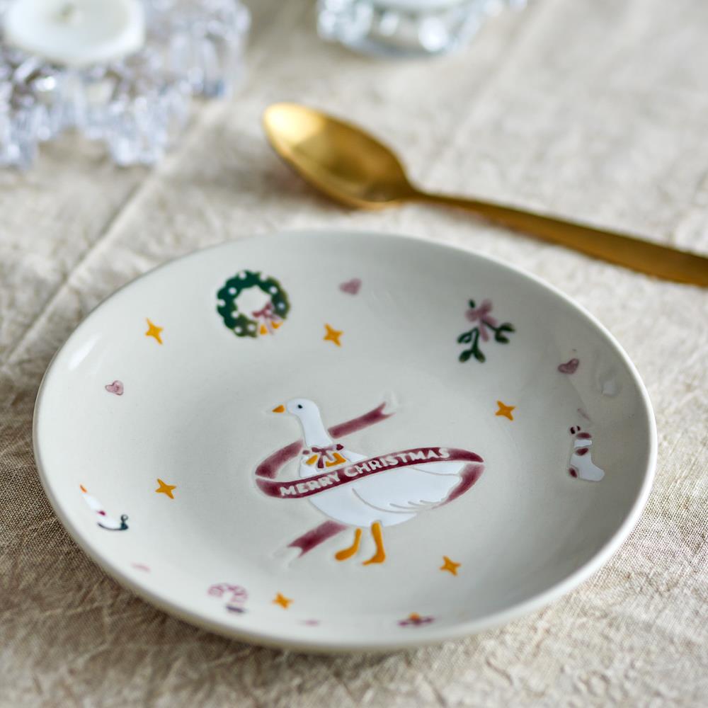 Bloomingville Mary Teller Bunt Steingut 4er Set Weihnachtsteller 16 cm