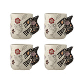 Bloomingville Vivielle Tasse 4er Set 325 ml D8,5 cm beige - Steinguttassen mit Vogelmotiv für Küche