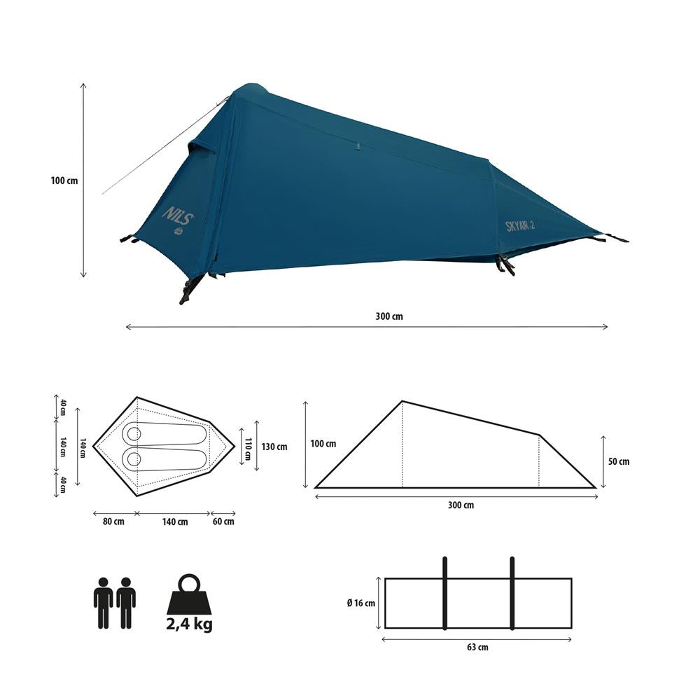 NILS CAMP SkyAir 2 ultraleichtes Zelt für 2 Personen in Blau - Outdoor Zelt für Camping & Trekking