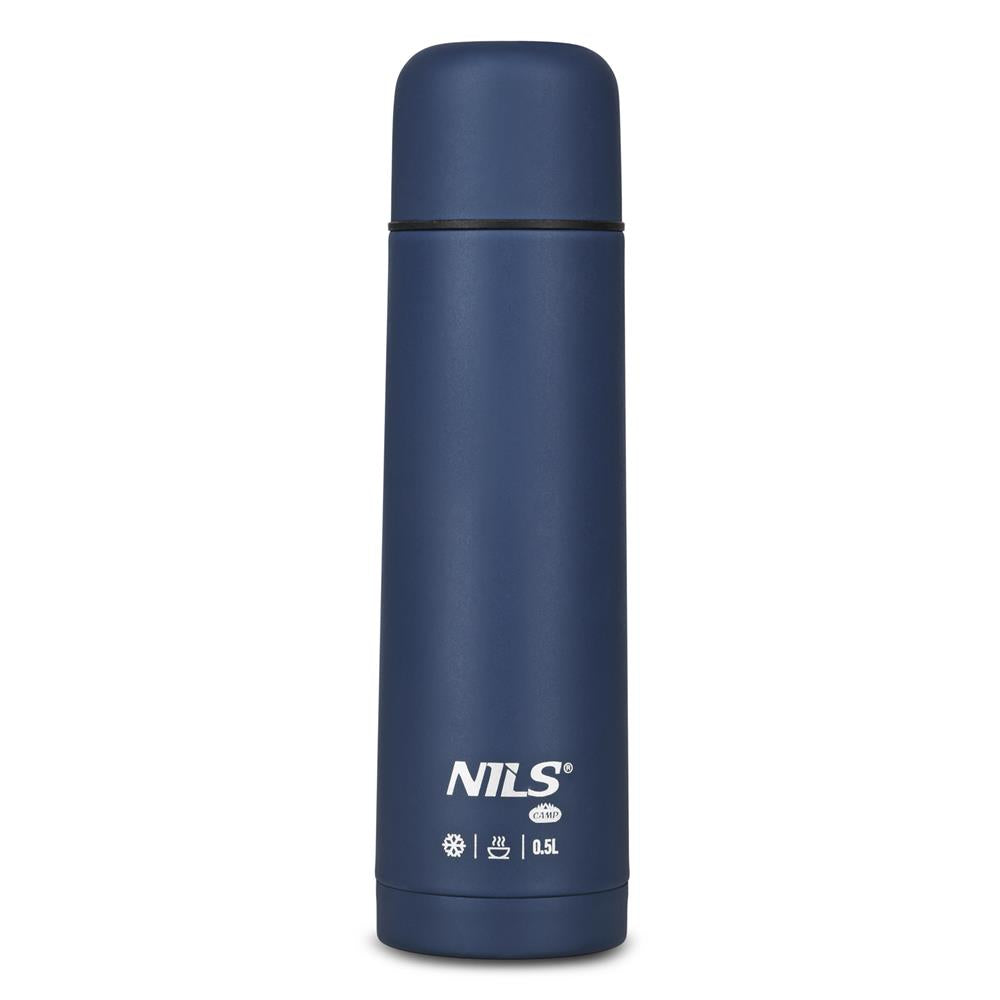 NILS CAMP Thermoskanne 0,5L Edelstahl blau isoliert für Camping Reisen Alltag
