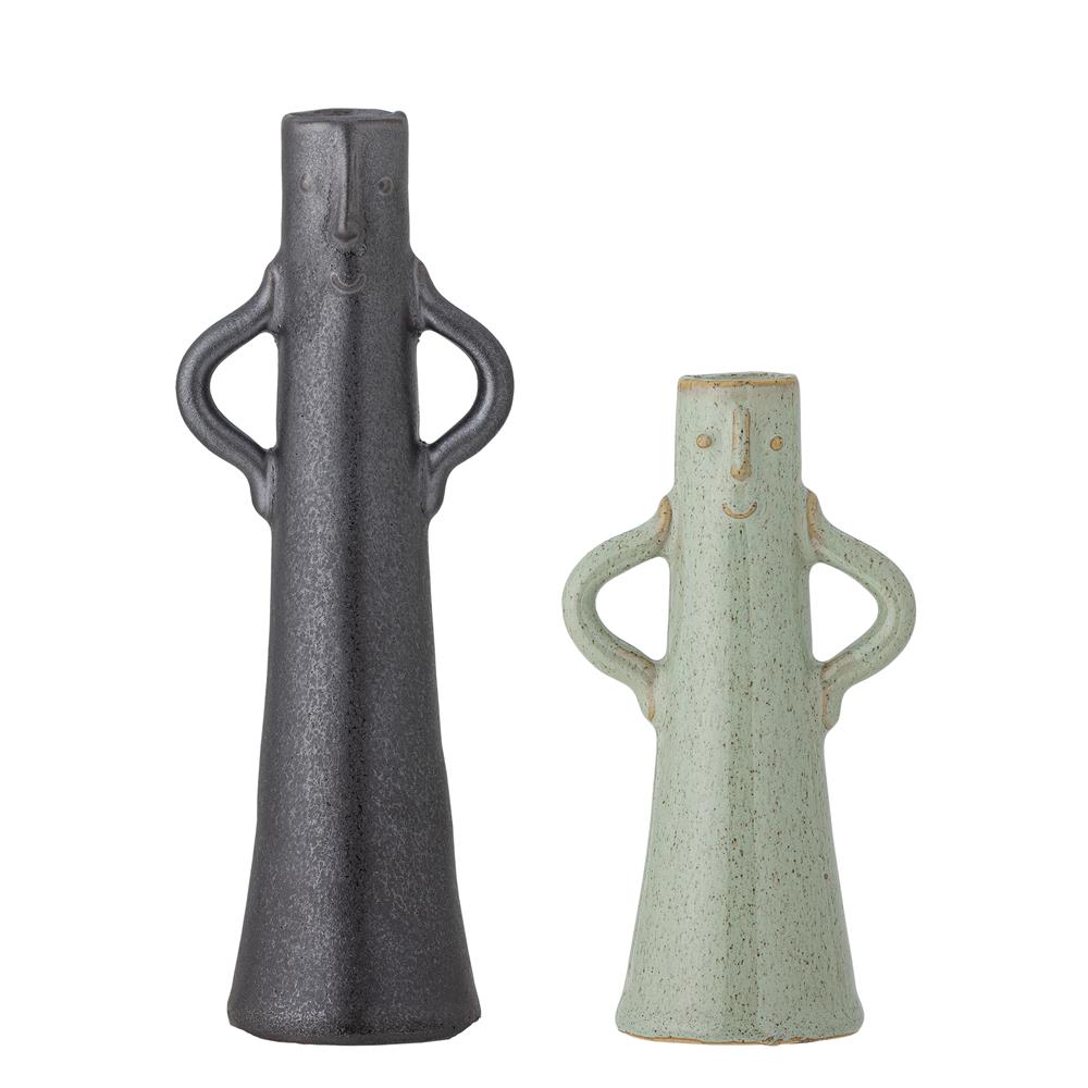 Bloomingville Rhett Vase Grün Steingut 2er Set – dekorative Figurenvasen