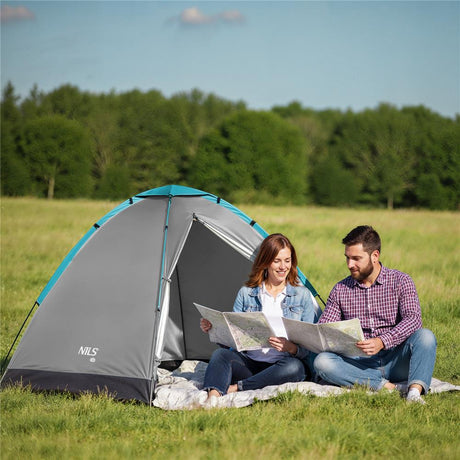 NILS CAMP Zelt für 2 Personen in Grau - kompaktes Campingzelt für Outdoor, Trekking, Festival & Reisen