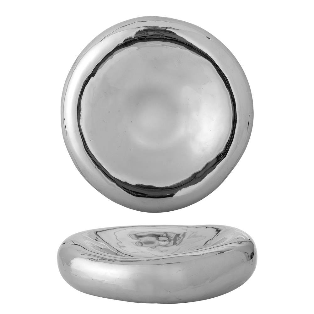 Bloomingville Shine Schale silber - Steingut Schale modern glänzend für Tischdeko & Wohnzimmer