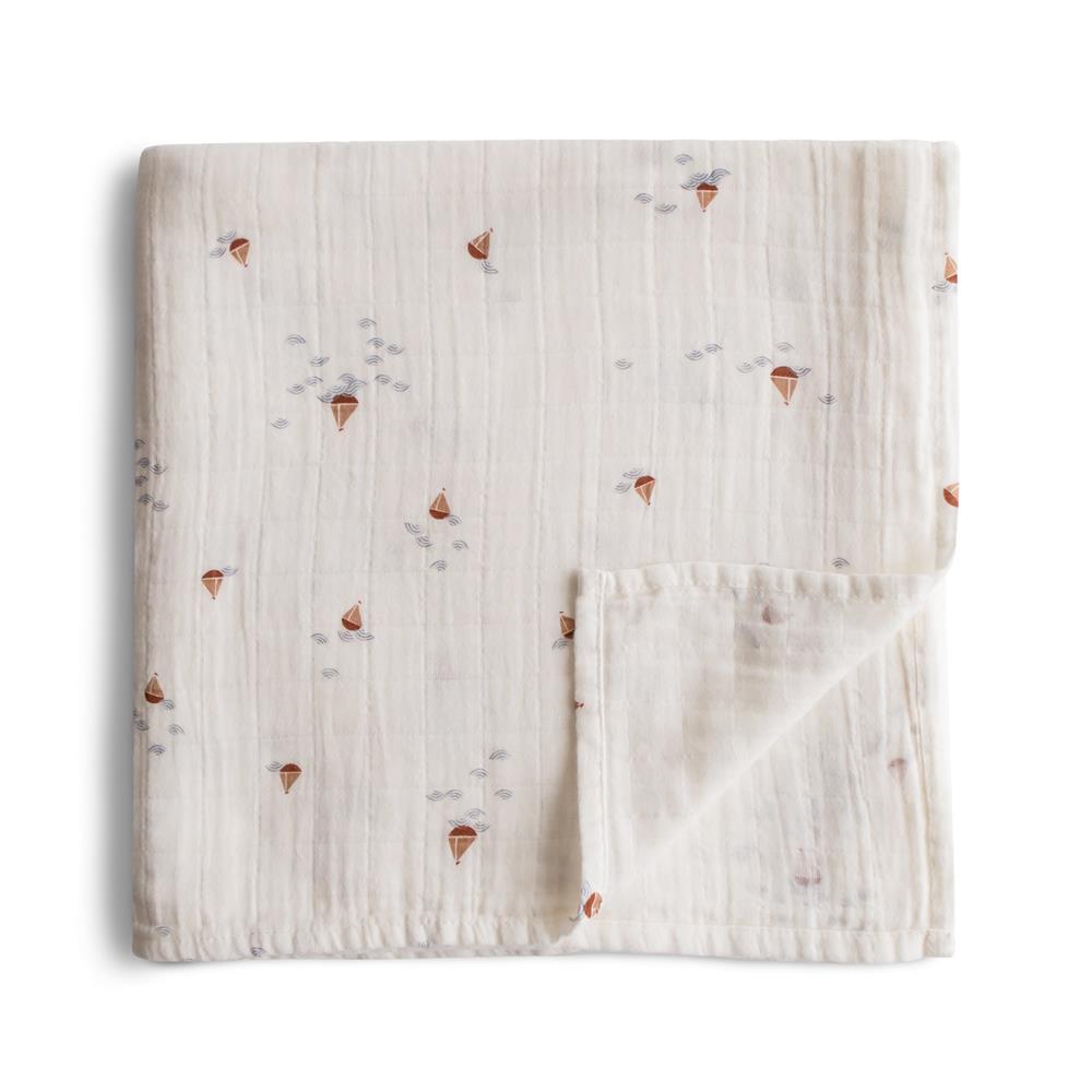 Mushie Musselin-Baby-Wickeldecke, Boats, Pucktuch aus 100% Bio-Baumwolle