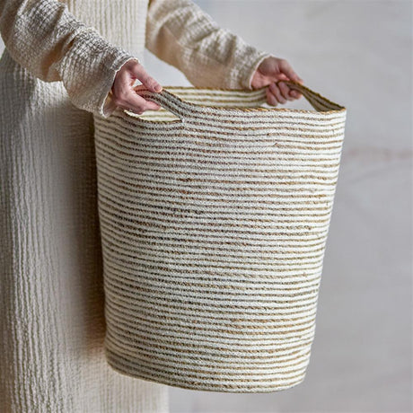 Bloomingville Selena Korb aus Jute in Weiß D40 cm – Aufbewahrungskorb fürs Wohnzimmer