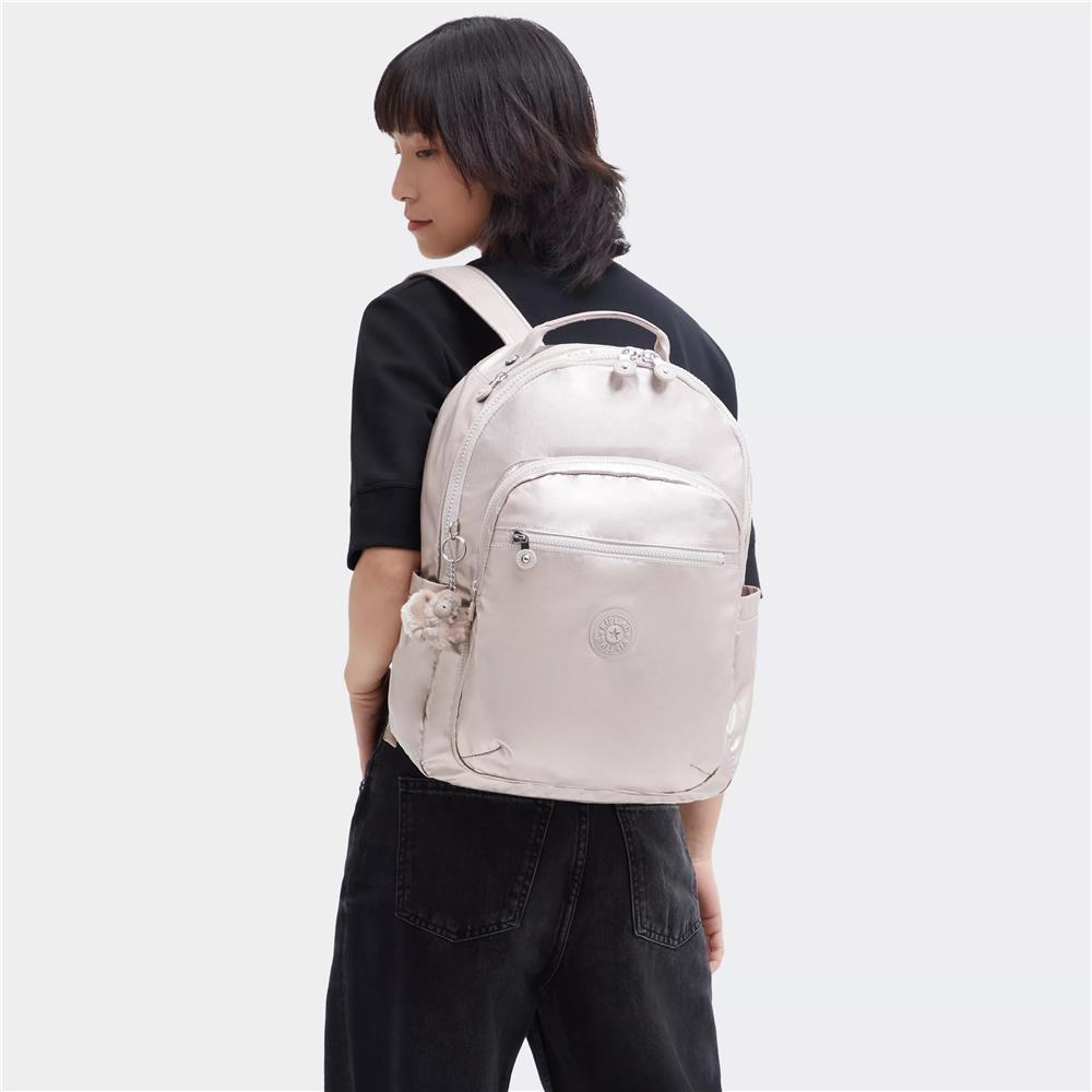 Kipling SEOUL, großer Rucksack, Metallic Glow (beige), Laptoprucksack 15 Zoll mit viel Stauraum