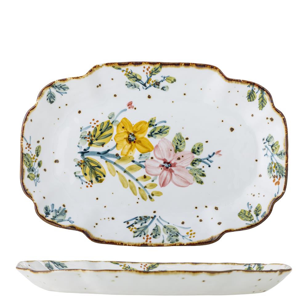 Bloomingville Savina Servierplatte bunt - Steingut Platte mit Blumenmotiv für Tischdeko