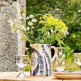 Bloomingville Anuuk Vase blau D14,5 cm aus Steingut – handdekorierte Blumenvase für Wohnzimmer