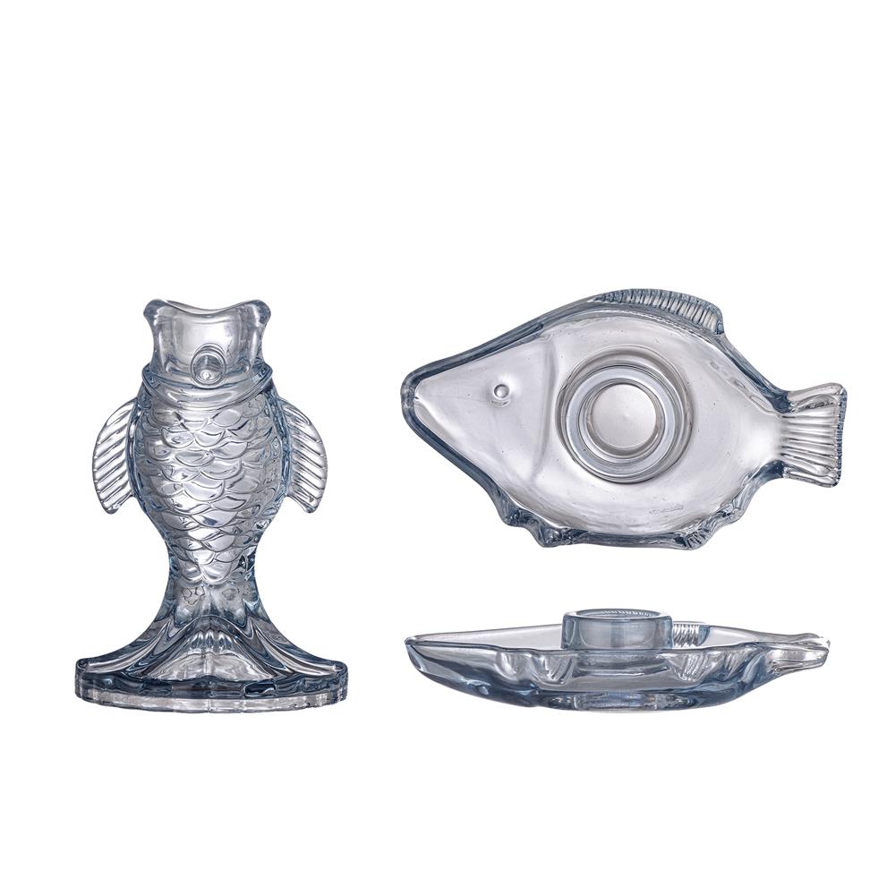 Bloomingville Linley Kerzenhalter blau aus Glas – Fisch Kerzenhalter Set für Tisch & Fensterbank