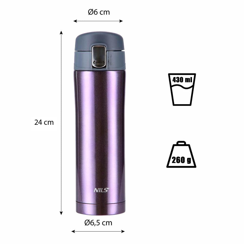 NILS Thermobecher 500 ml Edelstahl violett auslaufsicher für Camping Reise Alltag