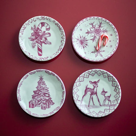Bloomingville Wonderland Teller Rosa Steingut 4er Set Weihnachtsteller 12,5 cm