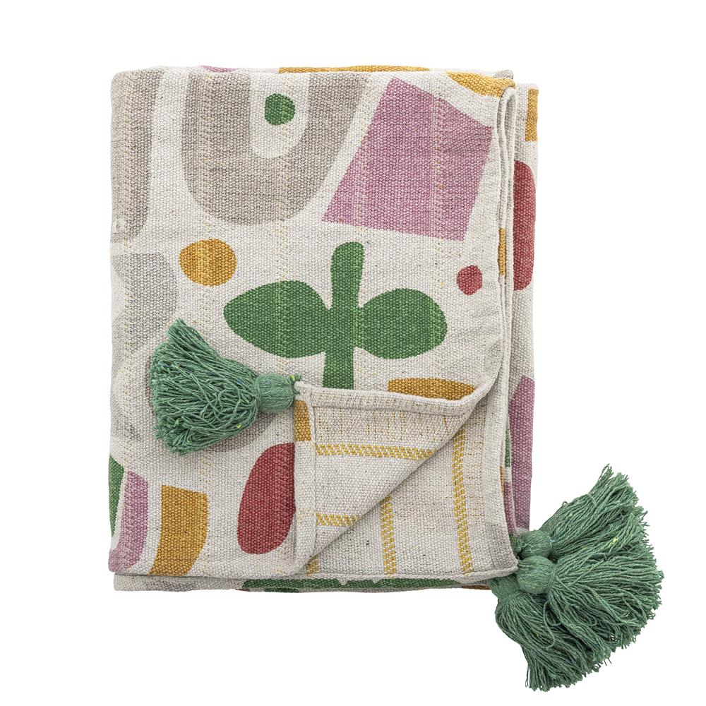 Bloomingville MINI Filur Decke 160x130 cm bunt - Kinderdecke aus recycelter Baumwolle mit Quasten
