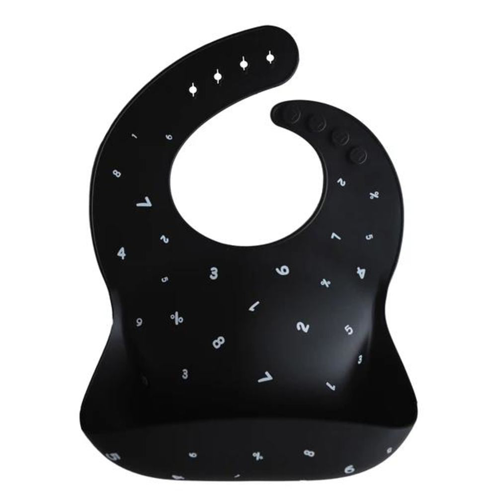 Mushie Silikon-Lätzchen, Numbers Black, mit Auffangschale, BPA-frei