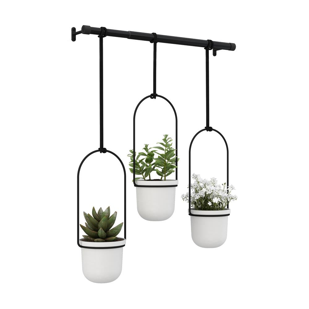 Umbra Triflora Vase Hängeblumentopf Wandvase Blumenampel für Wand und Decke 3er Set Weiß/Schwarz