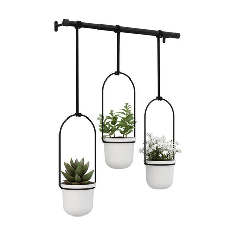 Umbra Triflora Vase Hängeblumentopf Wandvase Blumenampel für Wand und Decke 3er Set Weiß/Schwarz