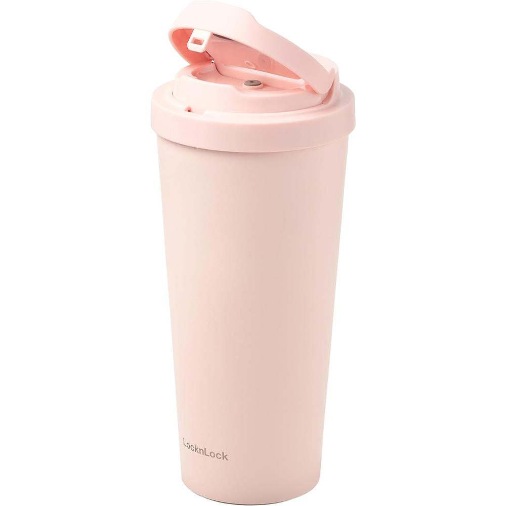 LocknLock Edelstahl-Thermobecher 550 ml mit One-Touch-Deckel, Pink