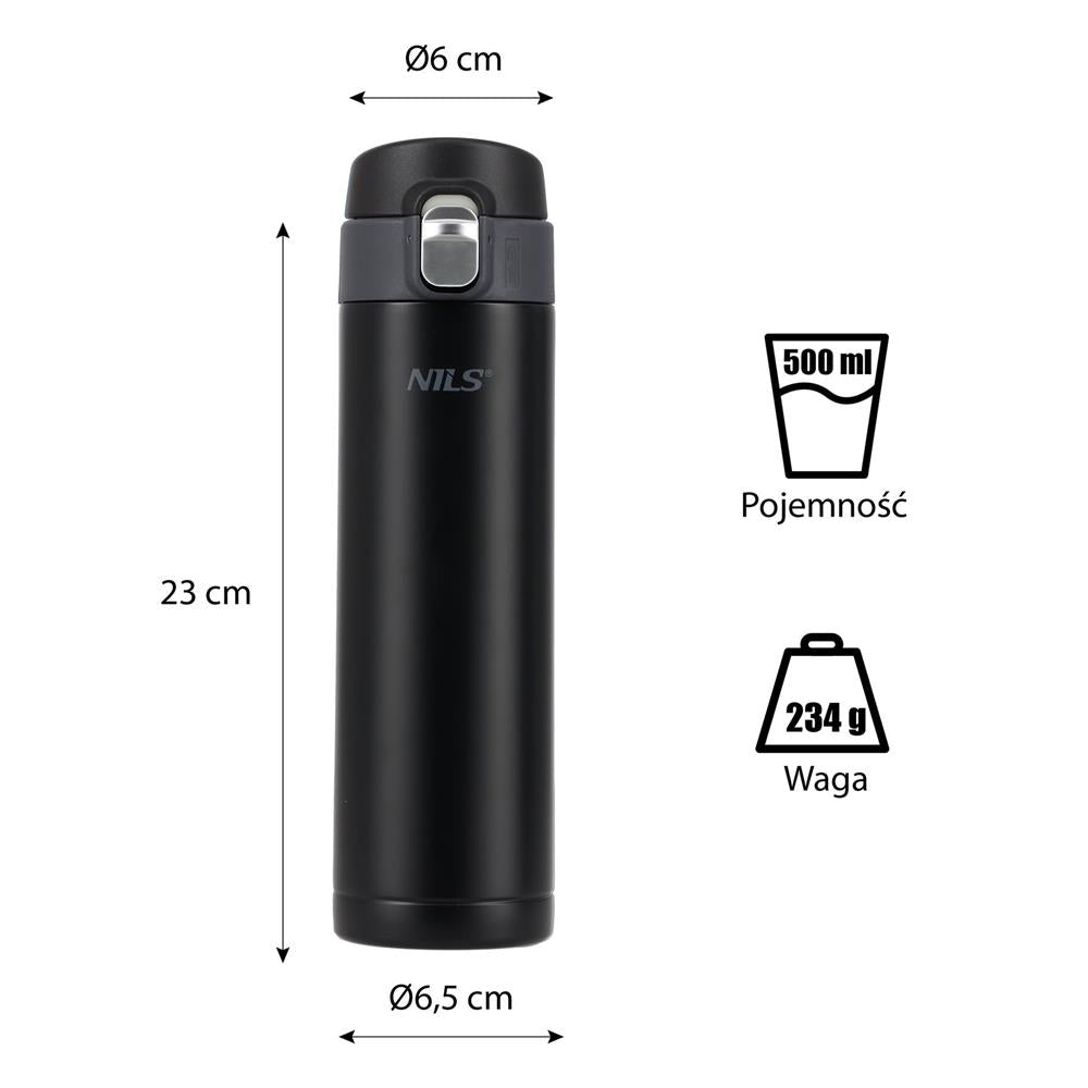 NILS Thermobecher 500 ml Edelstahl schwarz auslaufsicher für Camping Reisen Alltag