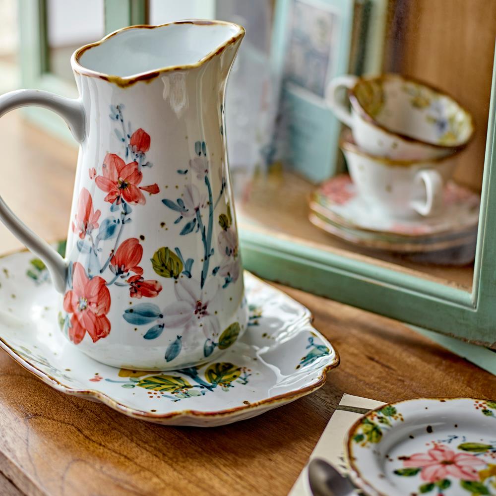 Bloomingville Savina Servierplatte bunt - Steingut Platte mit Blumenmotiv für Tischdeko