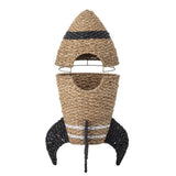 Bloomingville MINI Cosmina Korb braun/schwarz mit Deckel Rakete Seegras Aufbewahrungskorb Kinderzimmer