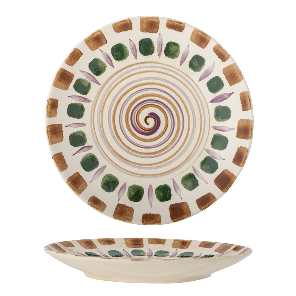 Bloomingville Shama Teller, Grün/Braun, Steingut, 27 cm, mit handbemaltem Muster