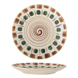 Bloomingville Shama Teller, Grün/Braun, Steingut, 27 cm, mit handbemaltem Muster