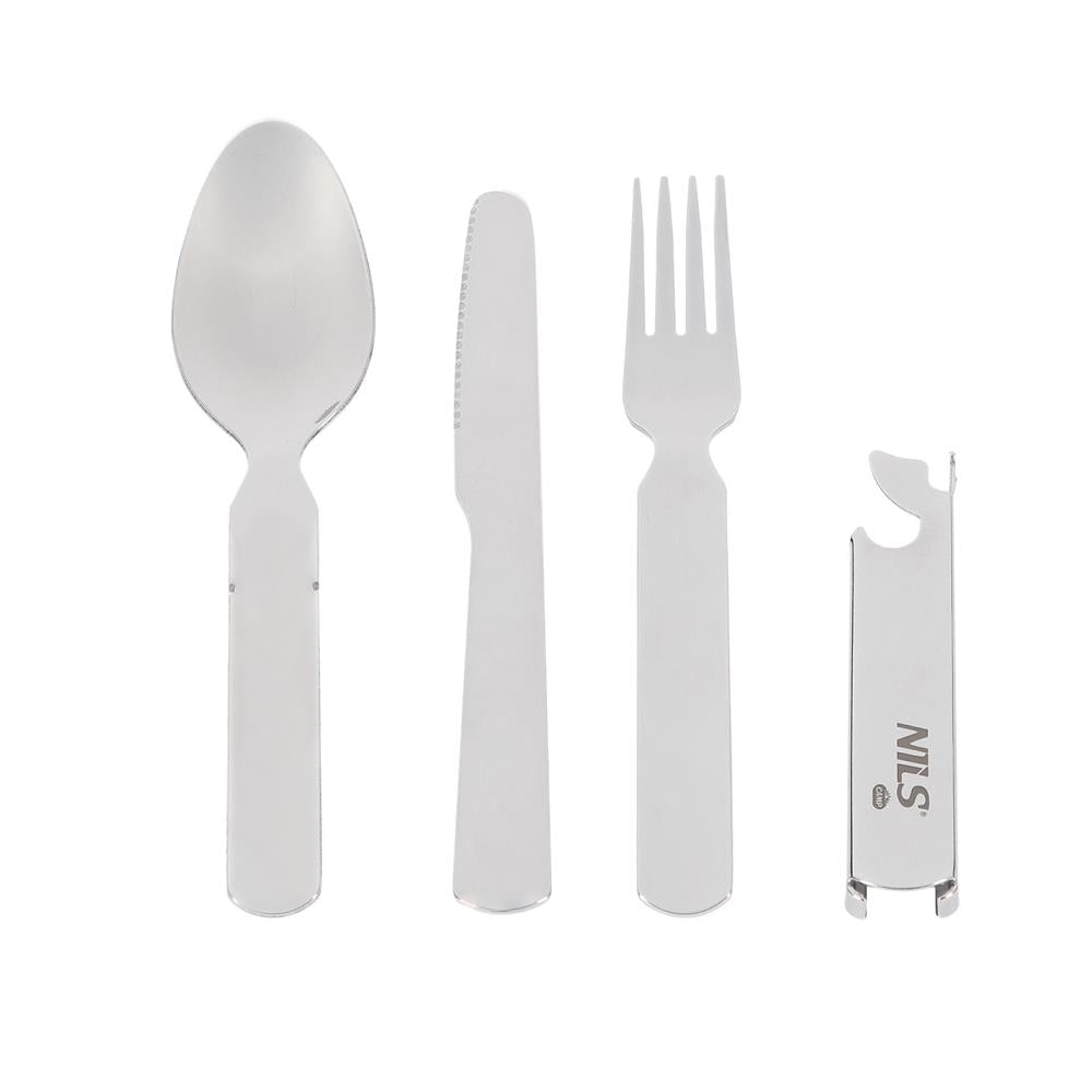 NILS CAMP Camping Besteckset Edelstahl - 3-teilig mit Etui & Flaschenöffner für Outdoor & Camping