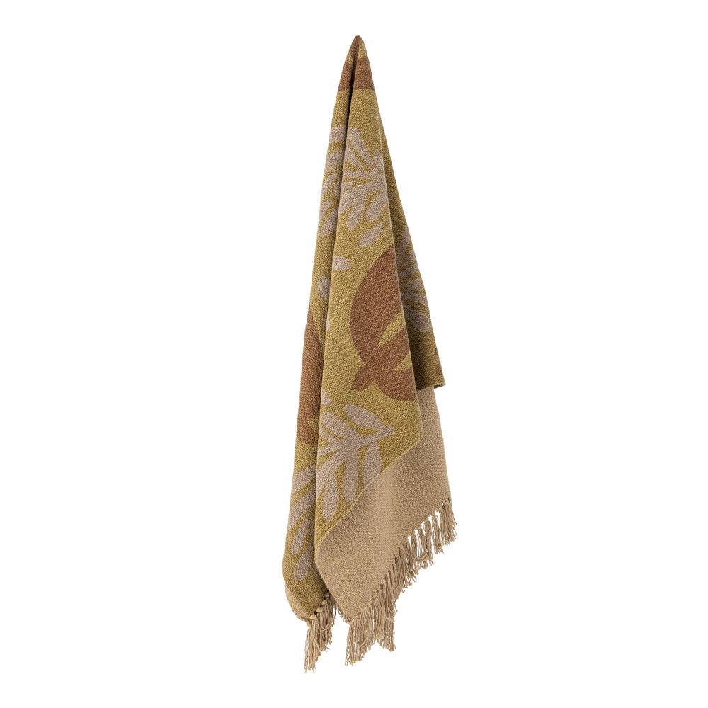 Bloomingville Lark Tagesdecke in Gelb, 160x130cm, aus recycelter Baumwolle, mit Fransen