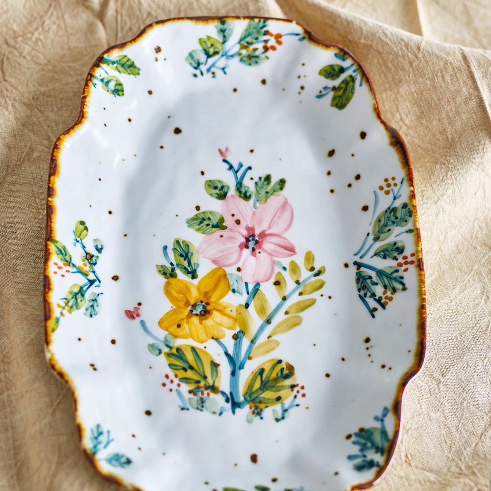 Bloomingville Savina Servierplatte bunt - Steingut Platte mit Blumenmotiv für Tischdeko