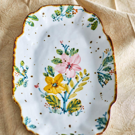 Bloomingville Savina Servierplatte bunt - Steingut Platte mit Blumenmotiv für Tischdeko