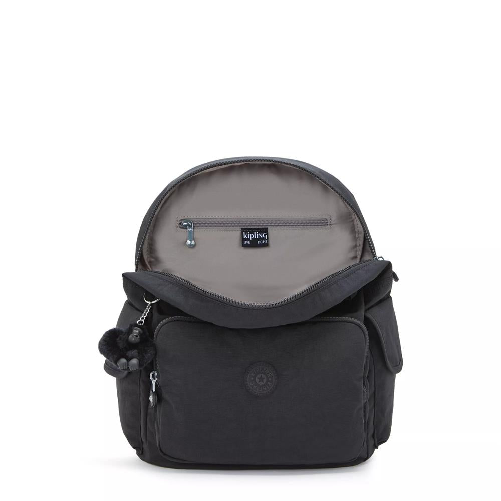 Kipling CITY PACK M, Mittelgroßer Rucksack, Black Noir (schwarz), 16L, Damenrucksack mit vielen Fächern