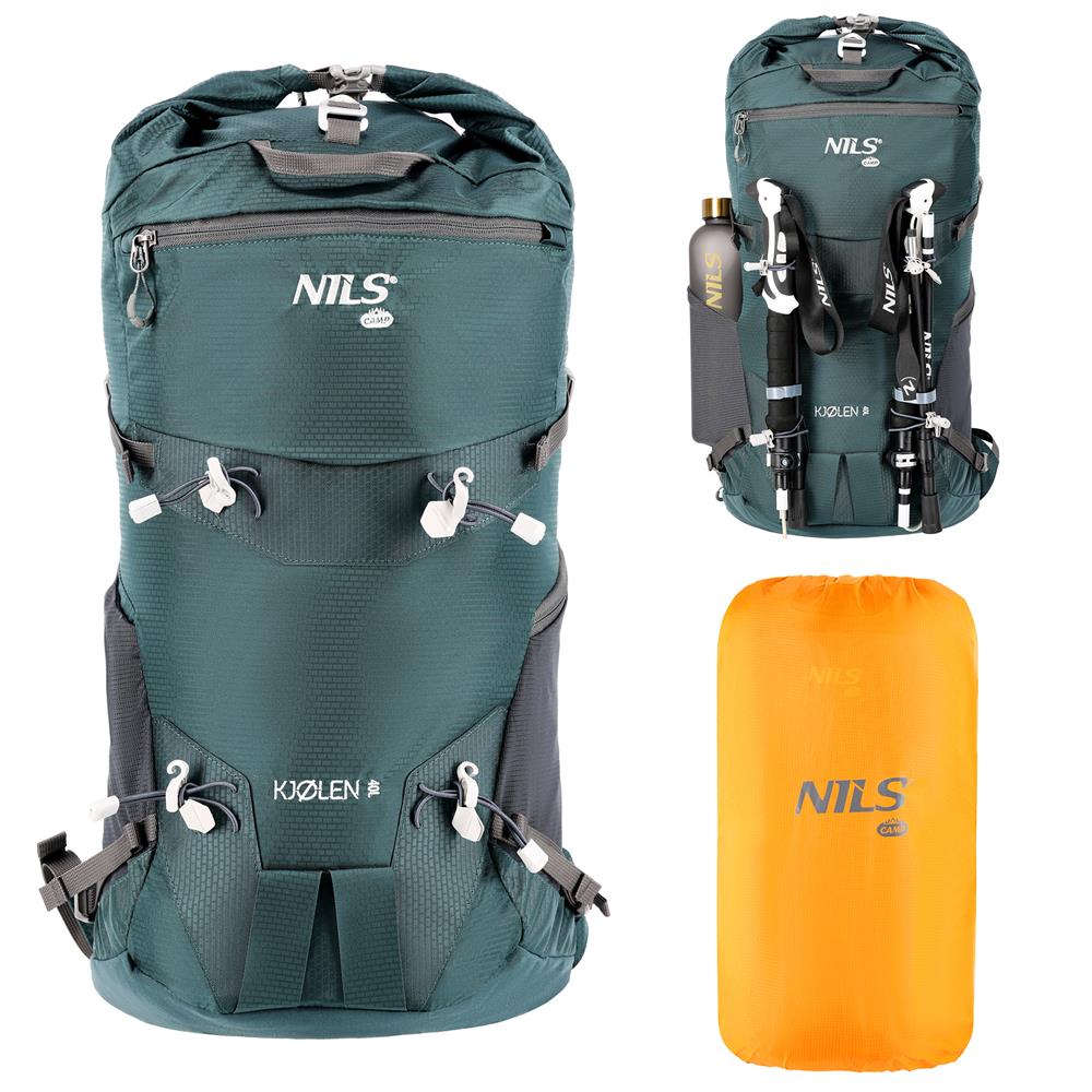 NILS CAMP Trekkingrucksack Kjolen 40L in Grün - Outdoor Rucksack mit Belüftung & Regenhülle