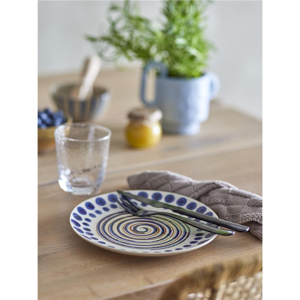 Bloomingville Shama Teller, Blau/Braun, Steingut, 20,5 cm, mit handbemaltem Muster