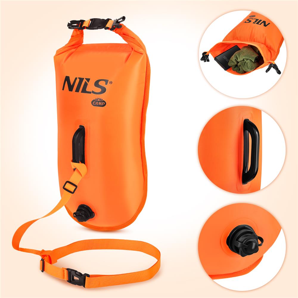 NILS CAMP Schwimmboje 3-in-1 Dry Bag 28L orange Rucksack für Outdoor Wasser Sport