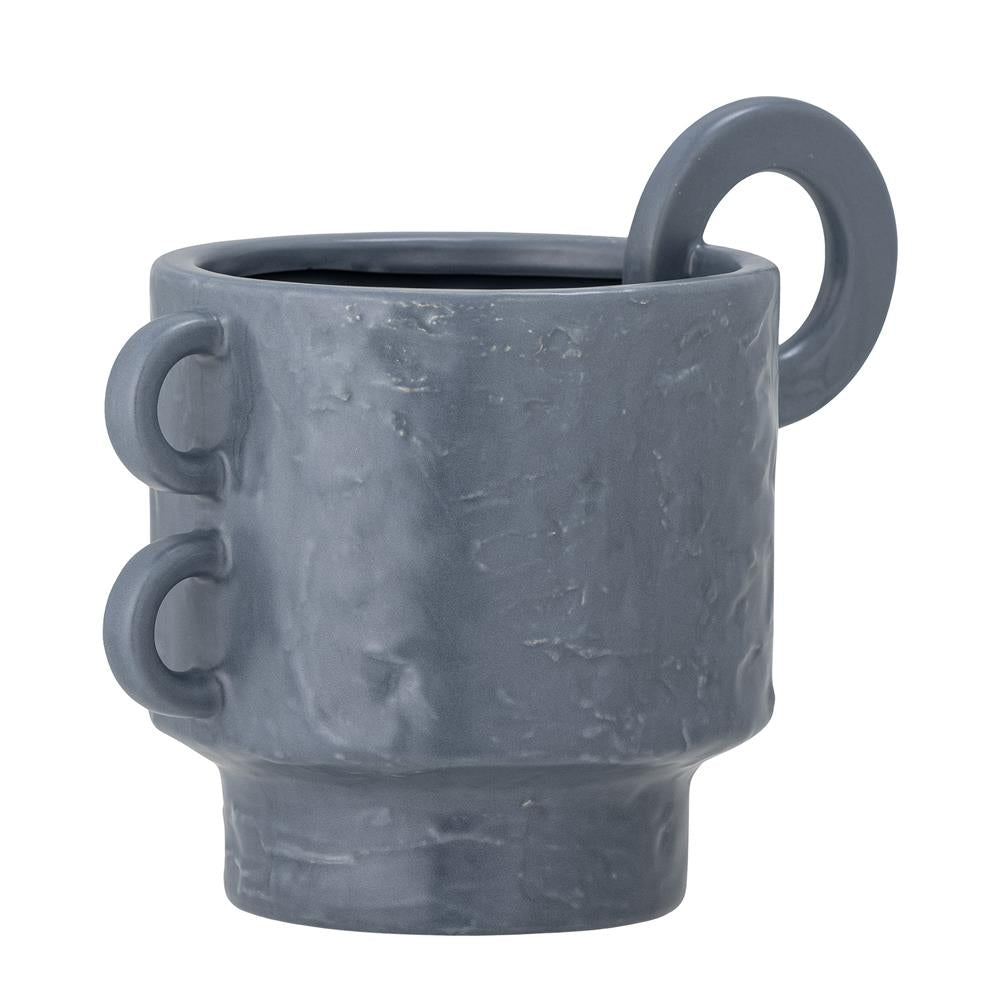 Bloomingville Alfine Blumentopf blau L24 cm aus Steingut – dekorativer Pflanztopf für Wohnzimmer
