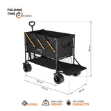 NILS CAMP Bollerwagen XXL 160L in Schwarz Orange - faltbarer Campingwagen mit Netzablage
