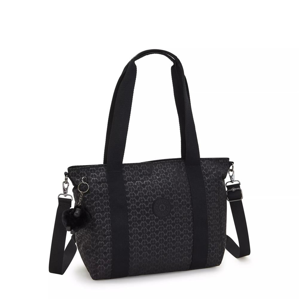 Kipling ASSENI S, kleine Tote Bag, Signature Emb (schwarz), Handtasche mit Schultergurt & Fächern