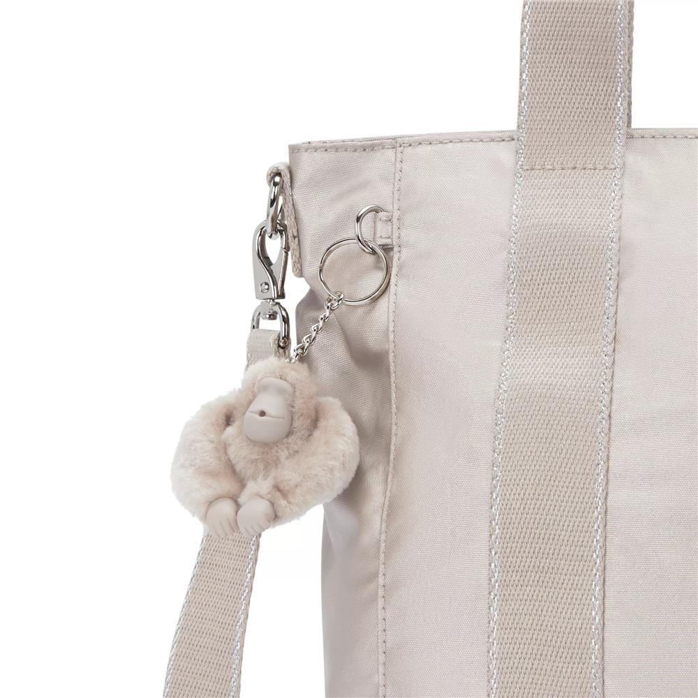 Kipling ASSENI S, kleine Tote Bag, Metallic Glow (beige), Handtasche mit Schultergurt & Fächern